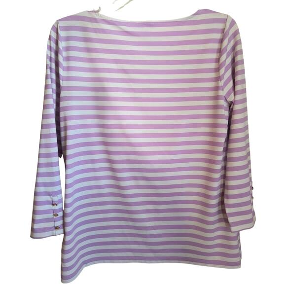 Talbots 3/4 Sleeve Top Women's Size L Lavender White Striped Stretch Knit Tee - Picture 5 of 13